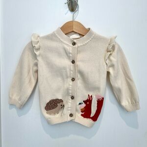 Organic Cream Baby Cardigan with Woodland Animals